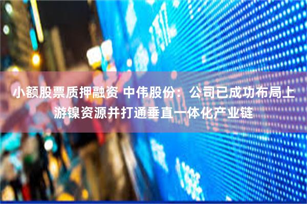 小额股票质押融资 中伟股份：公司已成功布局上游镍资源并打通垂直一体化产业链