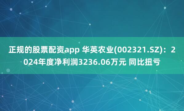 正规的股票配资app 华英农业(002321.SZ)：2024年度净利润3236.06万元 同比扭亏