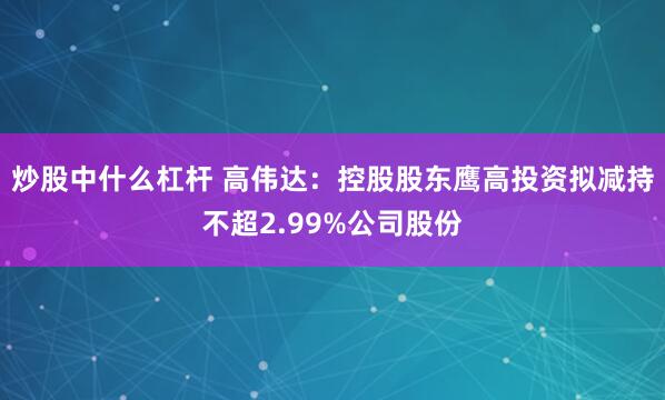 炒股中什么杠杆 高伟达：控股股东鹰高投资拟减持不超2.99%公司股份