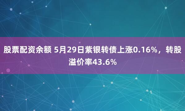 股票配资余额 5月29日紫银转债上涨0.16%，转股溢价率43.6%