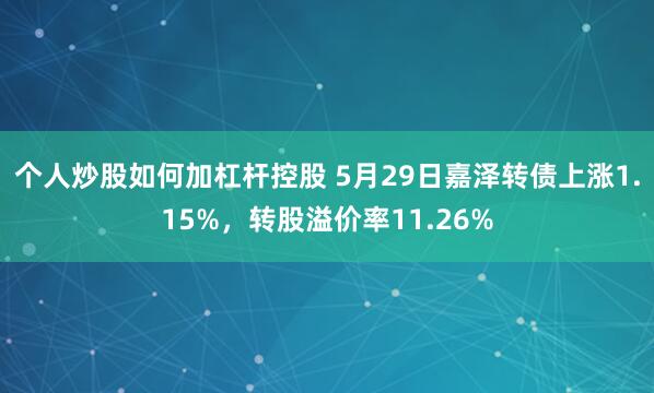 个人炒股如何加杠杆控股 5月29日嘉泽转债上涨1.15%，转股溢价率11.26%