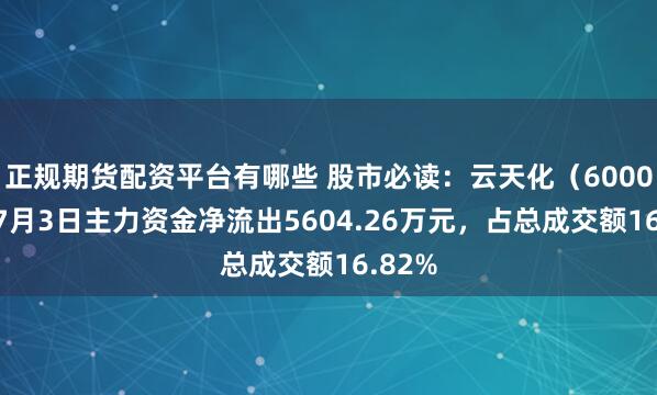 正规期货配资平台有哪些 股市必读：云天化（600096）7月3日主力资金净流出5604.26万元，占总成交额16.82%